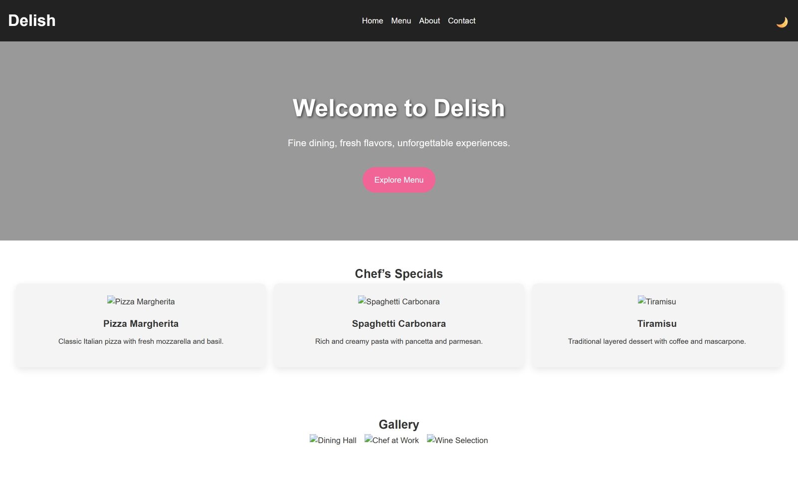 Delish Restaurant Website