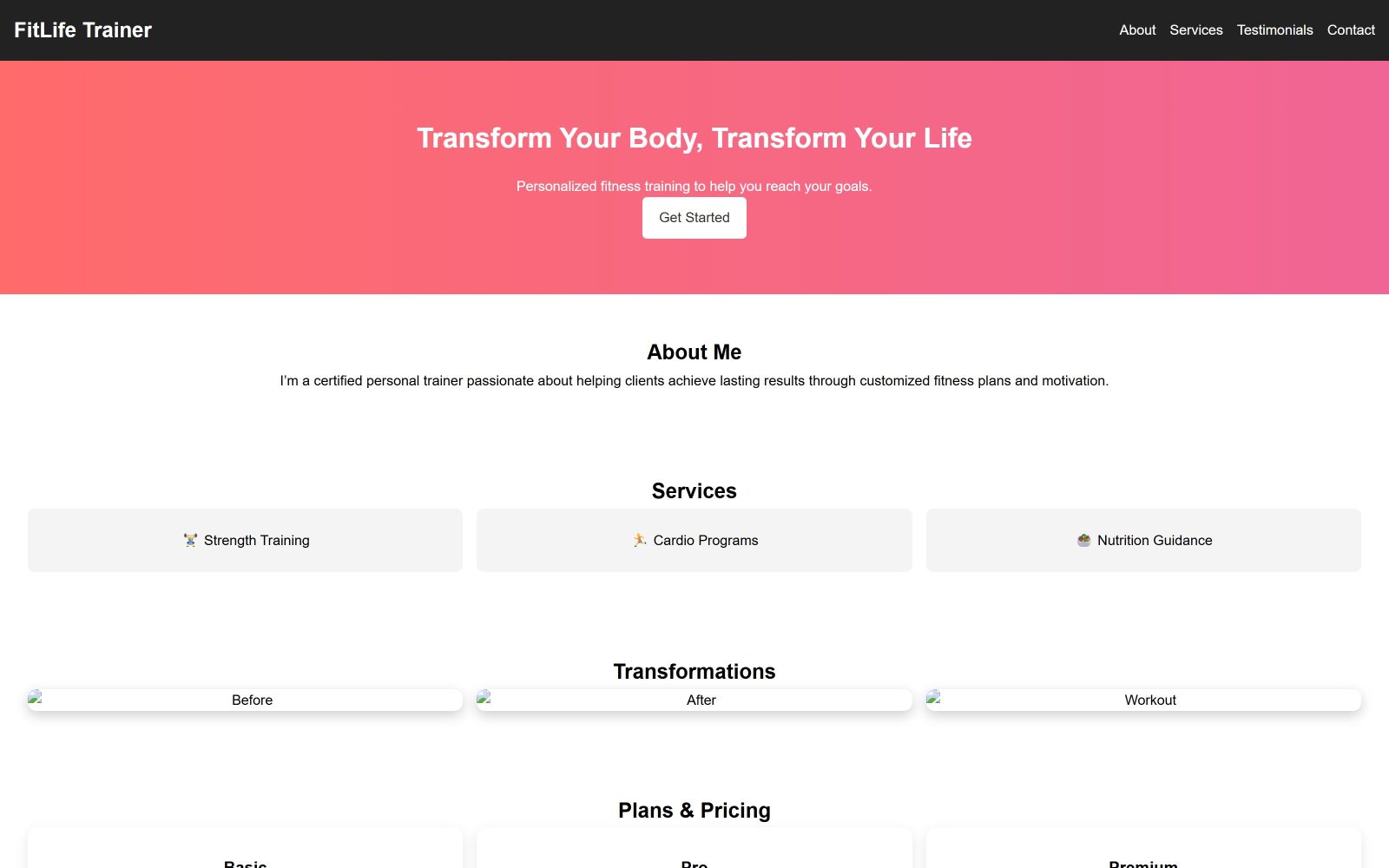 FitLife Trainer Portfolio
